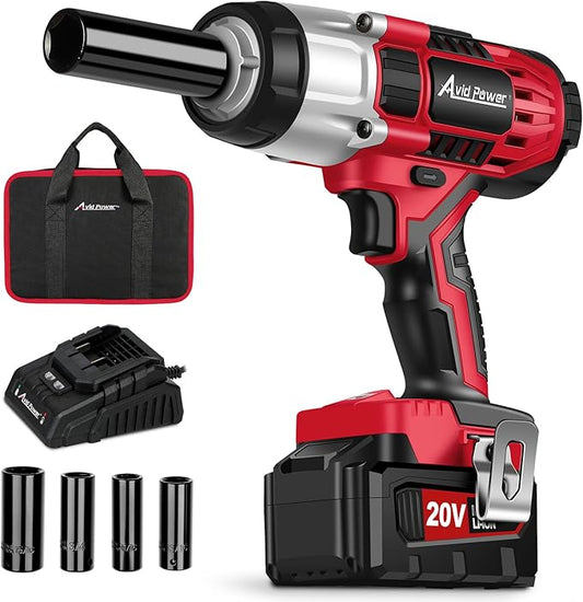 AVID POWER Cordless Impact Wrench, 1/2 Impact Gun w/Max Torque 330 ft lbs (450N.m), Power Impact Wrenches w/ 3.0A Li-ion Battery, 1 Hour Fast Charger (Light Red)