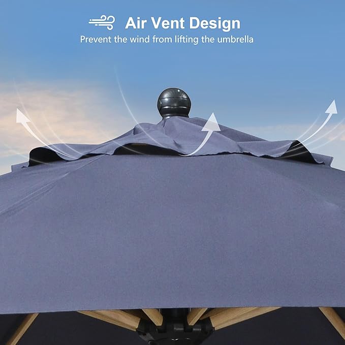 PURPLE LEAF 9 Feet Patio Umbrella Outdoor Table Umbrella Aluminum Round Market Umbrella with Push Button Tilt & 8 Sturdy Ribs and Crank Commercial Sun Umbrella for Garden Patio Balcony, Navy Blue