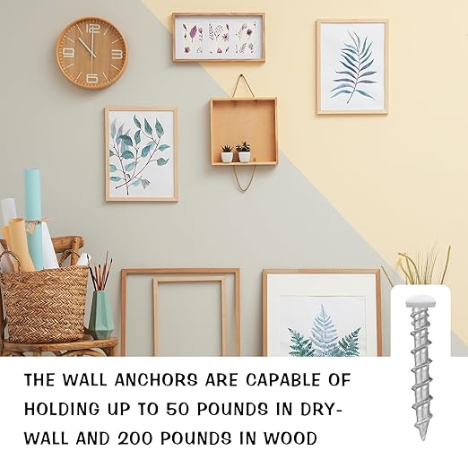 Blulu 100 Pcs Drywall Anchors 1/4 x 1-1/2 Inch White Pan Head Alloy Steel Light Wall Anchors Heavy Duty Self Drilling Screws for Drywall, Wood and Other Masonry Materials