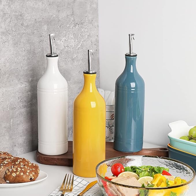 Sweejar Large Ceramic Oil Dispenser Bottle, Opaque Cruet Protects to Reduce Oxidation, Suitable for Storage of Oil, Vinegar, Soy Sauce & Other Liquids, Pack of 1, 24 Fl Oz (Jade)