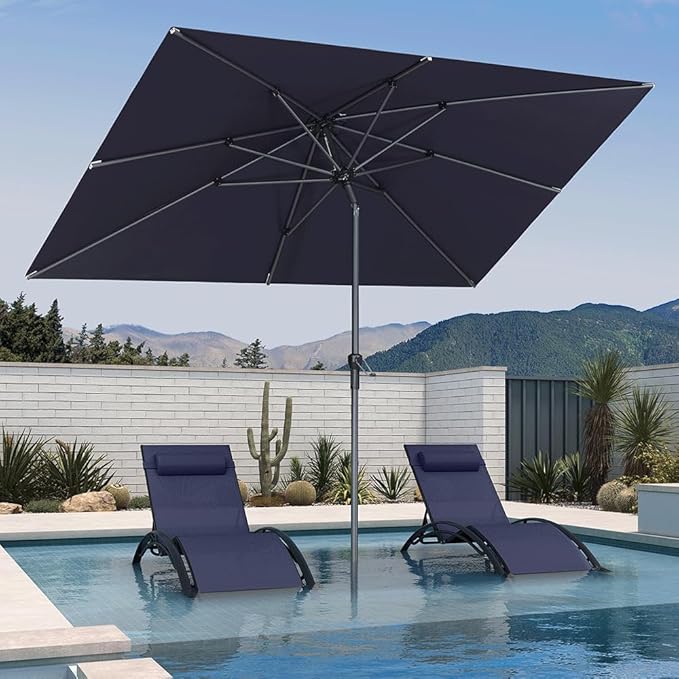 PURPLE LEAF 9' x 6' Rectangular Patio Umbrella Outdoor Table Umbrella Aluminum Frame Market Umbrella Sun Umbrella with 8 Sturdy Ribs Tilt for Garden Deck Lawn Pool Navy Blue