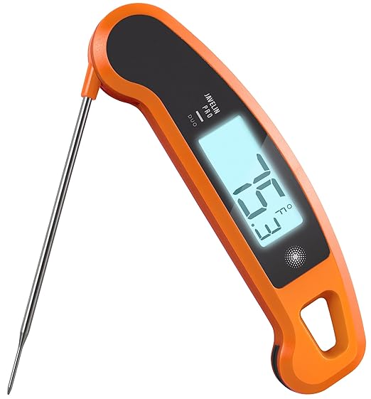 PX1D Javelin PRO Duo Ultra Fast Professional Digital Instant Read Meat Thermometer for Grill and Cooking, 4.5" Probe, Auto-Rotating Backlit Display, Splash Resistant – Tangerine