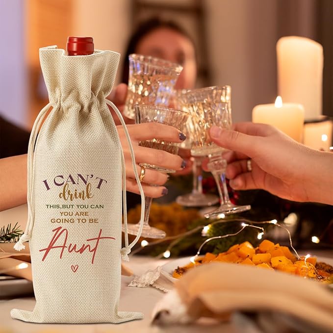 Funny Aunt Pregnancy Baby Announcement Wine Bag, Pregnancy Baby Announcement Gifts for Aunt Wine Bottle Bag, I Can't Drink This But You Can Wine Bags, Auntie Gift Ideas
