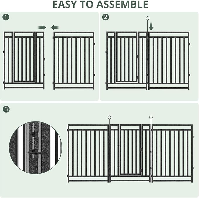 Decorative Garden Fence Metal Dog Fence Outdoor for Yard, 92ft (L) × 32in (H), 35 Panels + 5 Gates, Rustproof Animal Barrier Fencing for Patio & Flower Bed, No Dig, Black-Silver