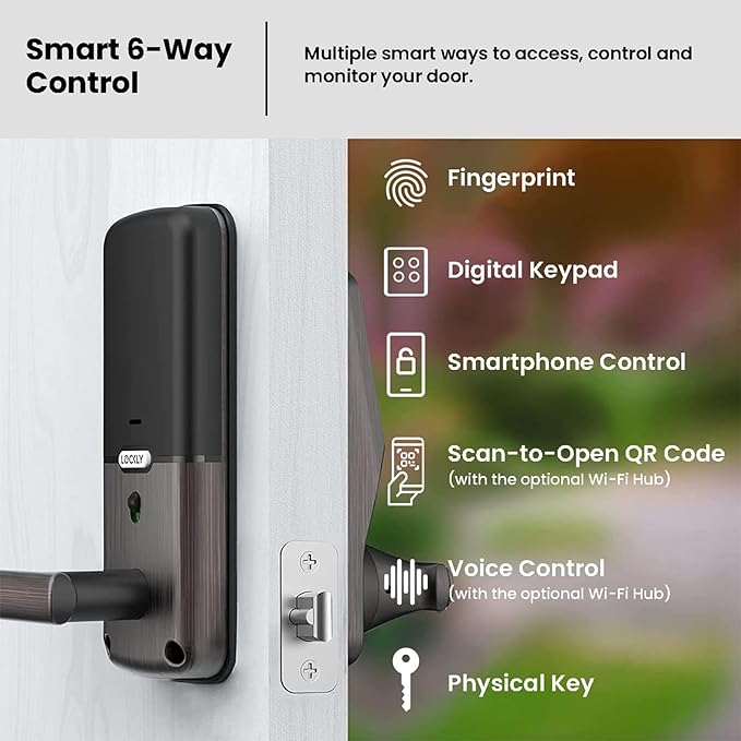 Lockly Secure Plus, Bluetooth Smart Door Lock, Keyless Entry Door Lock with Handle, PIN Genie® Keypad, 3D Biometric Fingerprint Sensor