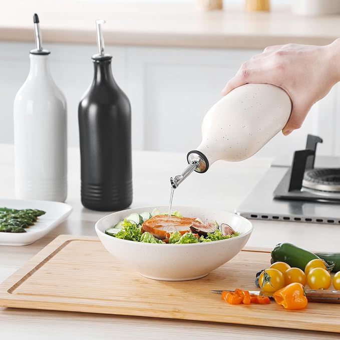 vancasso 20 Oz Ceramic Olive Oil Dispenser Bottle, Bottle Dispenser with Spout and Funnel for Kitchen,Suitable for Oil, Vinegar, Coffee Syrups & Other Liquids，Cream