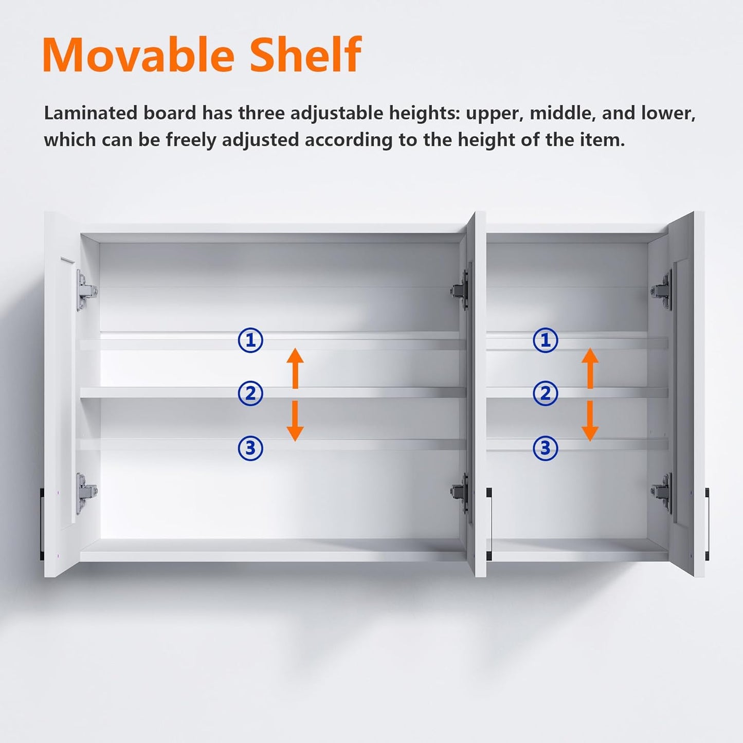 White Laundry Room Cabinets and Storage with 3 Doors and Utility Adjustable Shelf，Gabinetes Para Cocina Cupboard Kitchen Organizers and Storage Pantry Wall Mounted 12.4"D x 35.4"W x 19.7"H