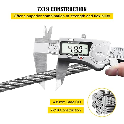 VEVOR 3/16 T304 Stainless Steel Cable 250FT, 3700 LBS Breaking Strength Cable Railing System Wire Rope Aircraft Deck Railing Kit Fence Wire