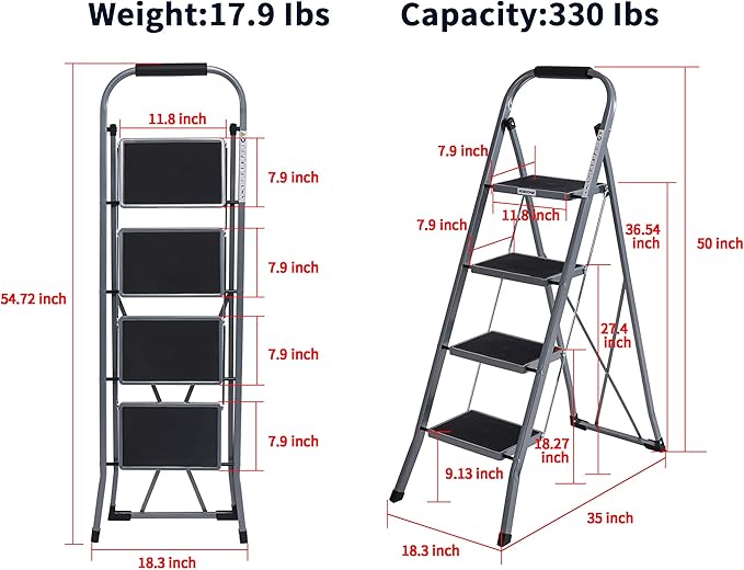 4-Step Ladder Folding Step Stool with Anti Slip Pedal and Handgrip Portable Sturdy Ladder for Home & Office 330 Lbs White