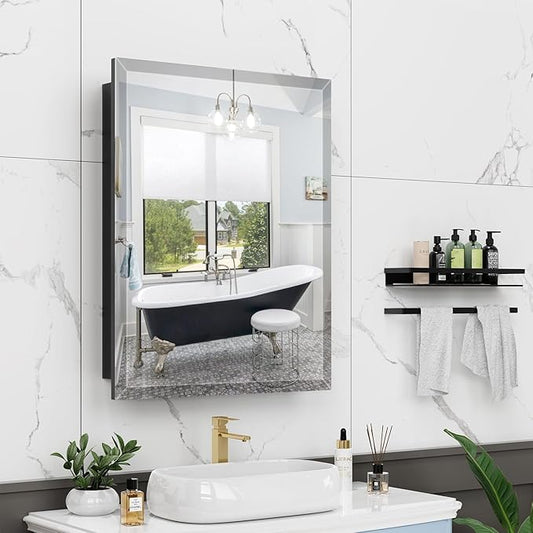 20X26 Inches Medicine Cabinet, Wall Mounted Bathroom Cabinet wirh Beveled Mirror, Recessed or Surface Medicine Cabinet with Storage