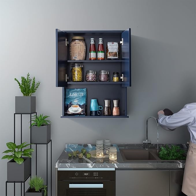 Navy Blue Bathroom Cabinet Wall Mounted with 2 Doors and Adjustable Shelf, 23"x29" Wooden Medicine Cabinet Over Toilet Storage Wall Hanging Cabinets for Bathroom,Bedroom,Kitchen,Laundry Room