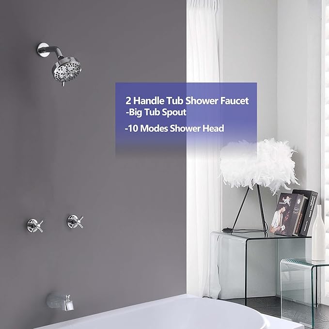 2 Handle Tub Shower Faucet Bathtub Shower Faucet Set, Tub and Shower Trim Kit Chrome Wall Mounted