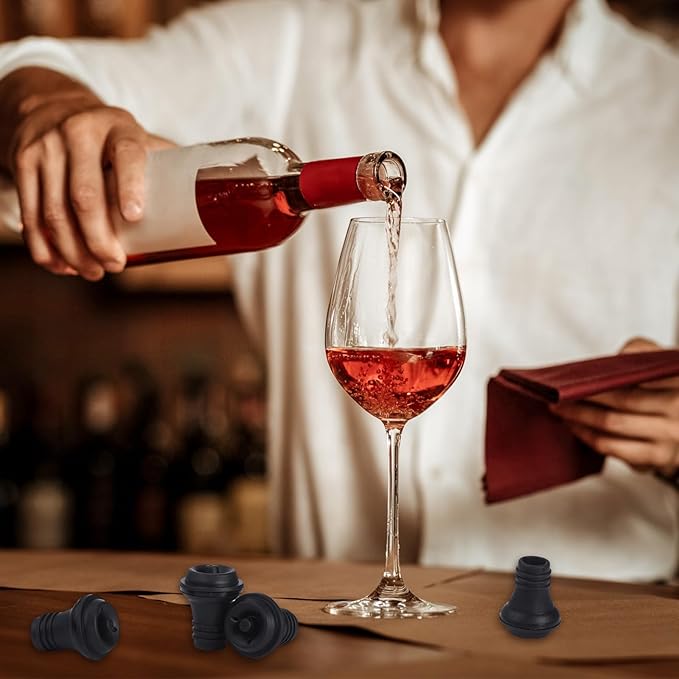 Honoson Wine Stopper Resealable Wine Pump Vacuum Stoppers Vacuum Wine Stopper Silicone Wine Saver Stoppers Practical Wine Saver Stoppers for Kitchen Supplies Wine Bottle Tools (Black,6 Pieces)
