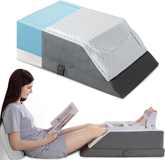 GOHOME Double Leg Support Elevation Pillow for Post-Hip Replacement, Back-Sleeping, Swelling Relief. Comfortable Foam Wedge, Essential After Surgery for a Restful Sleep