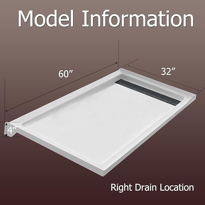 MORVANO 32 x 60 Shower Base with Right Drain and Removable Stainless Cover,Shower Pan Kit Non-Slip in White,Acrylic Shower Base for Bathroom