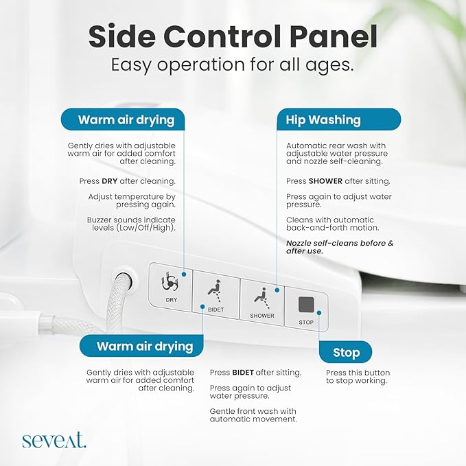 Electric Heated Bidet Toilet Seat–Instant Warm Water & Dryer, Feminine & Front Rear Wash, Wireless Remote, Self-Clean Nozzle, Slow Close Lid, Temperature Display, Energy Saving Mode (Rounded)