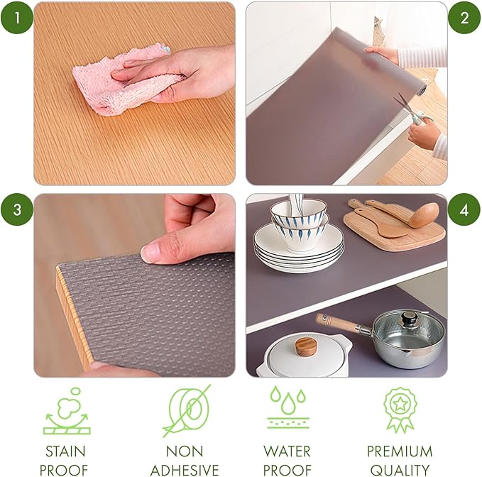 EVALAND 12 INCHES x 33 FEET (394 Inches) Non-Slip Shelf Liner, EVA Kitchen Liner, Non-Adhesive Liner, Smooth Drawer Liner, Durable Strong Grip Liner, Stain-Proof Shelf, Cabinet Liner, Grey