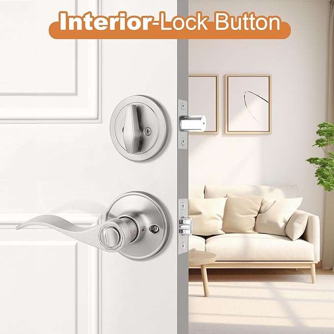 Probrico Entrance Door Lever Deadbolt Sets Drop Style Entry Door Handle Set with Single Cylinder Deadbolt in Satin Nickel Finish, Keyed Alike Lockset Handleset Combo Pack, Contemporary Style,2 Pack