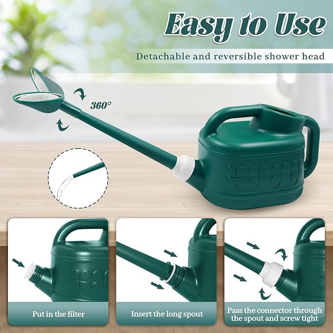 Watering Can for Indoor & Outdoor Plants, Plant Watering Can with Stainless Steel Shower Head, 1 Gallon Plastic Water Can for Garden, Flowers, Vegetable, Greenhouse (AlpineGreen)