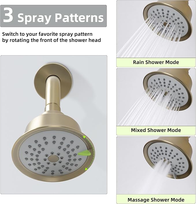 2 Handles Shower Faucet Set,Tub and Shower Trim Kit with Rough-in Valve,Wall Mounted 2 Knobs Single Function Shower Faucet,Brushed Gold,1A4MK