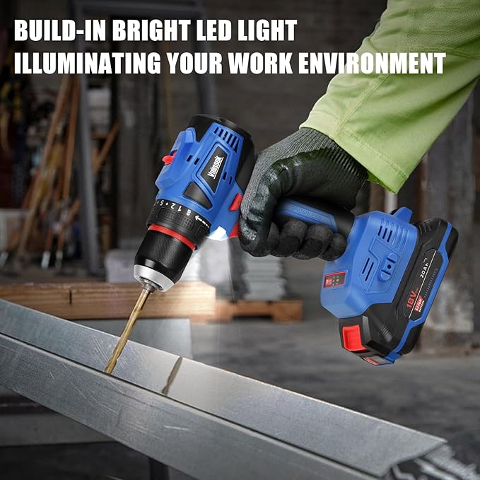 Cordless Drill Set,18V Brushless Power impach driver with Battery and Charger, 3/8" Keyless Chuck, Variable Speed, Drill Driver Bits Kit for Drilling and Tightening/Loosening Screws