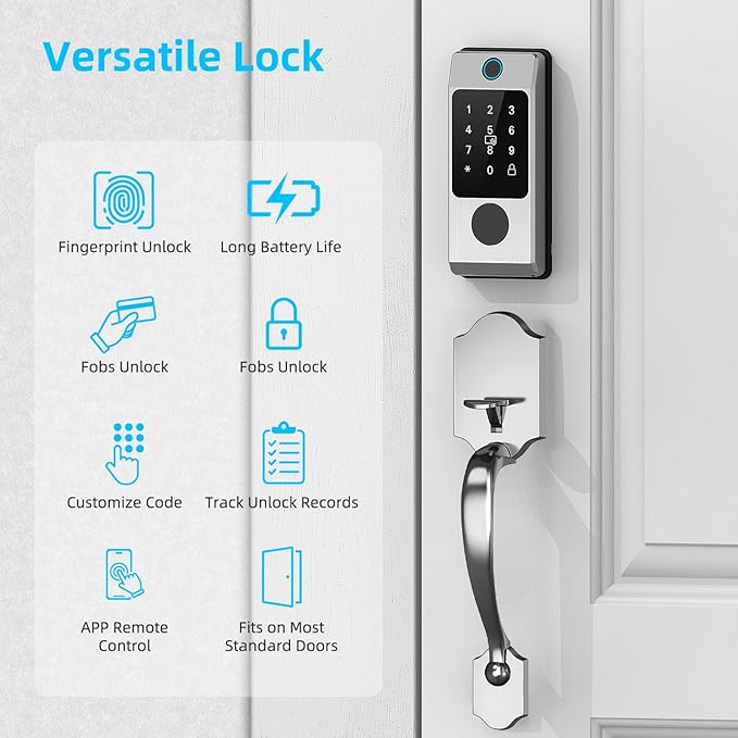Wi-Fi Smart Deadbolt Lock with Handle Sets, Keyless Entry Door Lock for Front Door, Compatible with Alexa & Google Assistant, Auto Locking-Black
