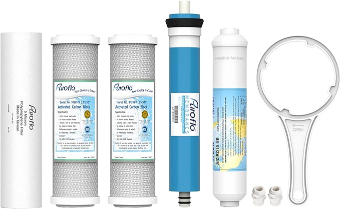 ERO 5 pc Reverse Osmosis Filters 1 Year Set, 5 Stage Reverse Osmosis Water Filter, Under Sink RO Water Filter System Kit Compatible with Most 10" Water Filtration System w/Water Filter Wrench