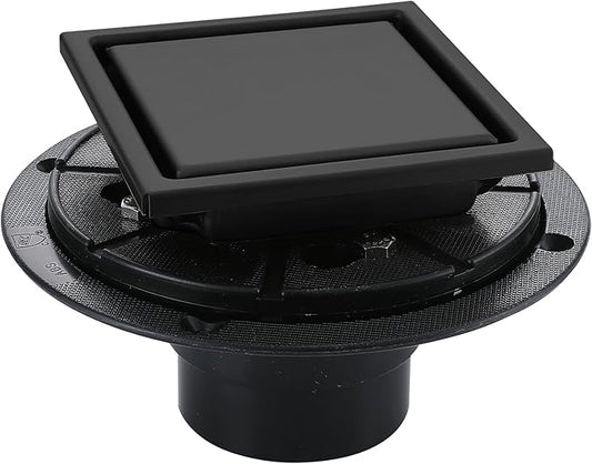 4 Inch Shower Floor Drain, SUS304 Stainless Steel Square Bathroom Floor Drain with Flange Reversible 2-in-1 Cover Insert Tiles for Filtering, Matte Black