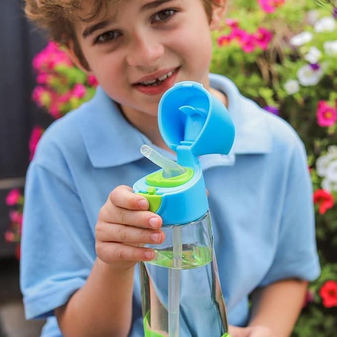 b.box 15oz Tritan Straw Bottle: Kids Water Bottle for Toddlers+. Spill Proof, Leak Proof, BPA Free. Great for School Sippy Cups (Strawberry Shake, 15 oz)