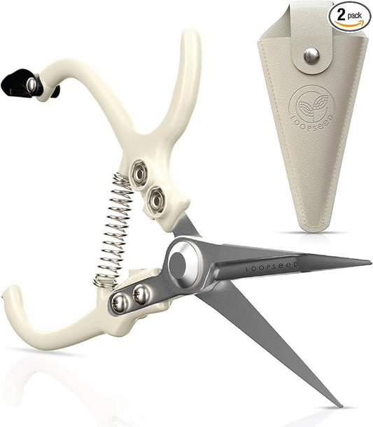 Plant Pruning Shears with Vegan Leather Sheath Garden Trimming Scissors with Belt Holster Bonsai Trimmers Herb Snips Flower Clippers Modern Tools 2 Piece Bundle (Cream Pruner Beige Sheath)