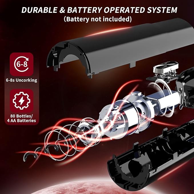 Electric Wine Opener Set with Battery Operated Corkscrew,Vacuum Stopper, Wine Pourer, Foil Cutter, Storage Base. Gift for Wine Lovers and Friends, Small, Black