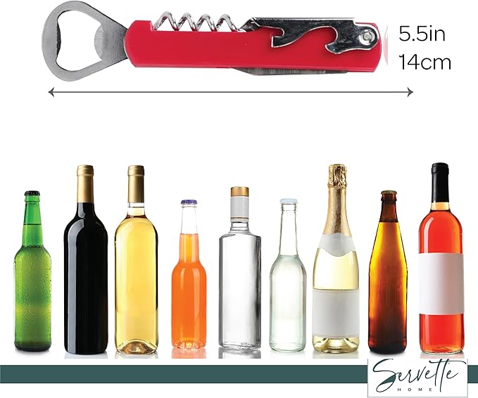 Waiter Corkscrew and Beer Bottle Opener Multifunction Tool (Red)
