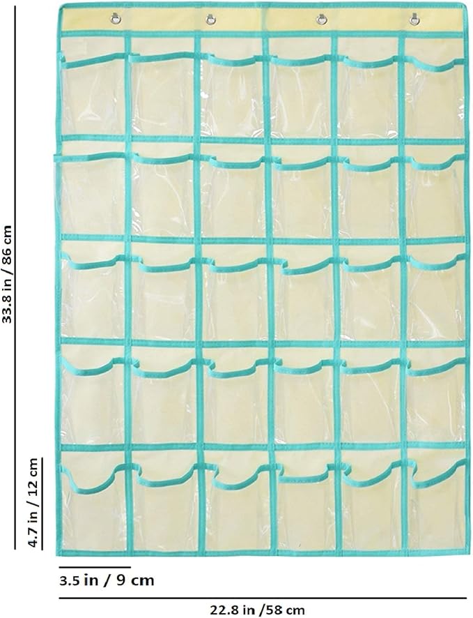 Classroom Pocket Chart for Phone Calculator Holder Over The Door Hanging Closet Jewelry Organizer with 30 Clear Pockets (BEIGE)