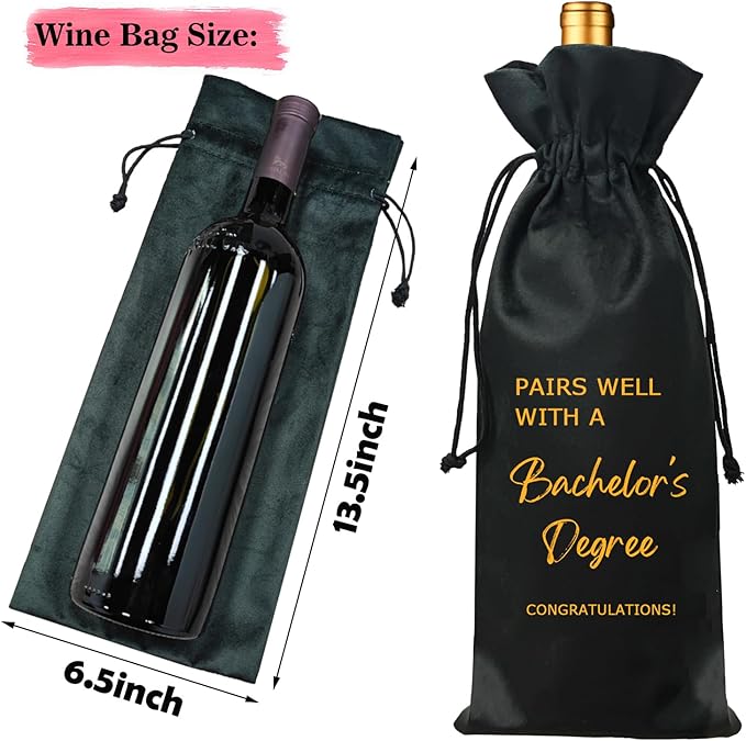 Graduation Gift Wine Bag, Bachelor's Degree Graduation Wine Bag, Bachelor's Gift, Pairs Well With A Bachelor's Degree (Bachelor's Degree-Black)