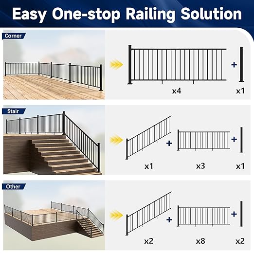 2.56 in. x 2.56 in. x 42.5 in. Aluminum Railing Post with Screws & Drill, Porch and Deck Railing Post, Black Textured Powder-Coat Finish Stair Post for Decks, Porches & Balconies (1x42.5 Post)