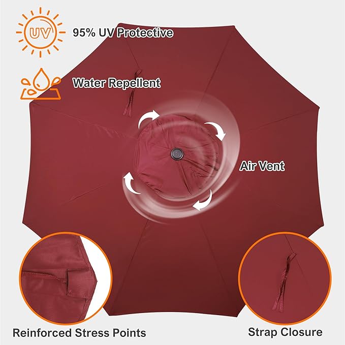 Blissun 9ft Patio Umbrella Replacement Canopy, Market Umbrella Top, Outdoor Table Umbrella Canopy for 8 Ribs, Canopy Only