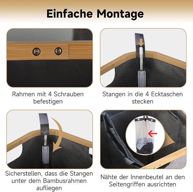 145L Double Laundry Basket with Lid, 2 Section Dirty Clothes Hamper with 2 Removable Bags for Bedroom, Bathroom, Dorm, Gray