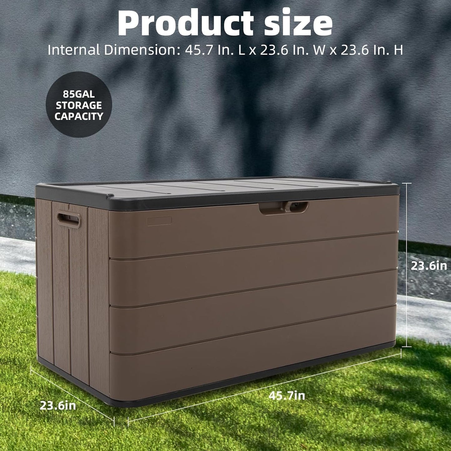 100 Gallon Plus Resin Deck Box, Waterproof Outdoor Storage Bin for Patio Furniture, Pool Accessories, and Garden Tools, Lockable & UV-Resistant, Brown