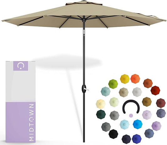 Midtown Umbrellas 10-Year-No-Fade - 10 Ft - UV Proof Chestnut (Beige) Polyester Fabric - Umbrella Outdoor Patio, Aluminum Frame Large Patio Umbrella for Garden, Pool & Deck - Black Pole