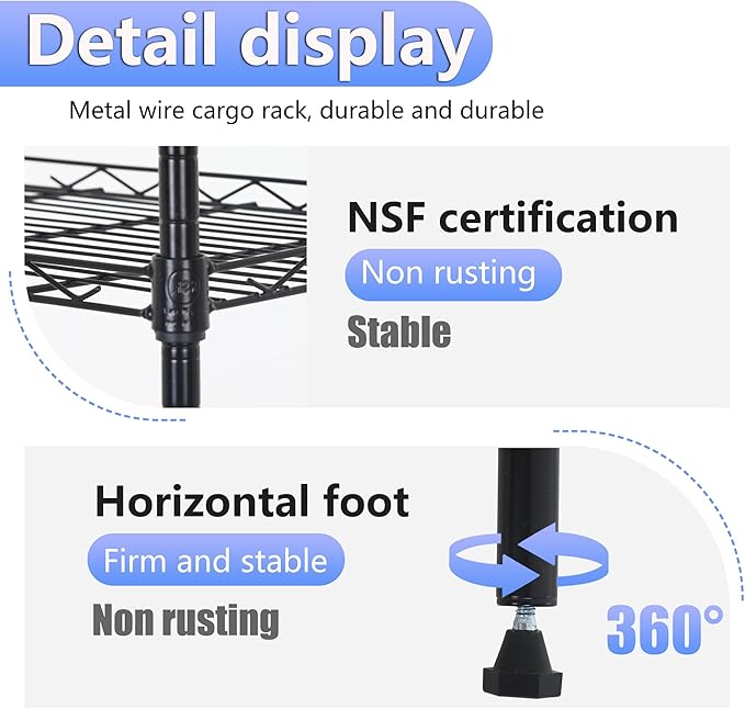 BestOffice | 6-Tier Wire Storage Shelves | 17x12x64 | Black | with Adjustable Racks | Heavy-Duty Metal Shelf, Holds Upto 600 lbs | No-Tool Assembly | Ideal for Home & Garage Shelving