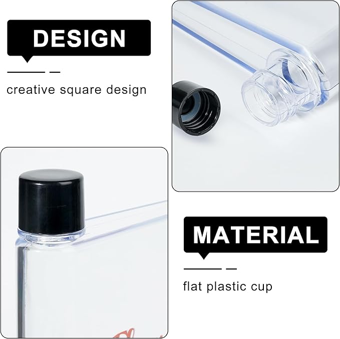 Flat Water Bottle For Travel,14oz Slim Water Bottle,Transparent Slim Water Bottle 420ml-BPA Free&Portable-Square Water Bottle Flat for Sports,Fitness,Camping,Hiking