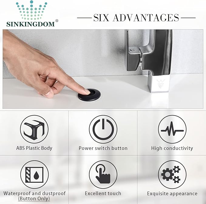 Garbage Disposal Air Switch Kit with Long Button, Matte Black (Brass Cover)