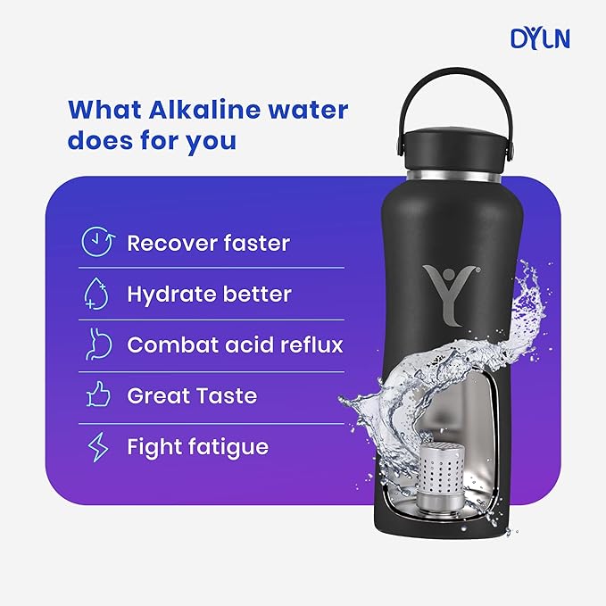 DYLN Alkaline Water Bottle | Portable Hydrogen Water Bottle Creates Hydrogen-Rich Water up to 9.5 pH | Vacuum Insulated Stainless Steel Keeps Water Cold for 24 Hours
