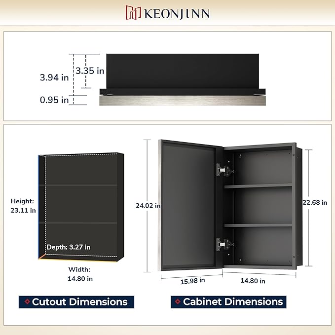 Keonjinn 16" x 24" Medicine Cabinets with Mirror for Bathroom, Brushed Nickel Recessed or Surface Wall-Mounted Aluminum Alloy Framed Beveled Mirror, Farmhouse Bathroom Mirror with Storage Cabinet