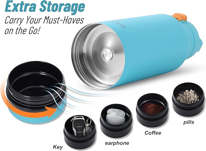 DLOCCOLD 32 oz sports water bottle Insulated Stainless Steel Water Bottle with straw & pills holder, Reusable Double Walled Water Bottle for Sports, Gym, Travel, Men, Women & Kids W/ 4 Leak Proof Lids