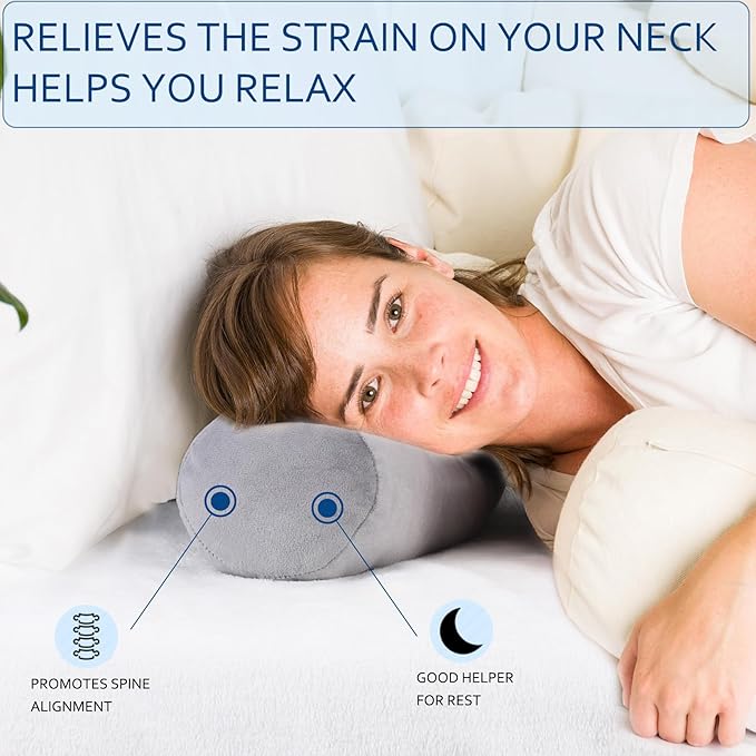 Health Cervical Neck Roll, Comfortable and Highly Resilient Bolster Pillows, Round Neck Pillows Support for Sleeping, Large Size Bolster Pillow for Bed, Legs, Back and Yoga (Checkerboard--Brown)