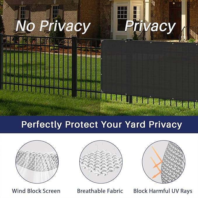 Windscreen4less 4' x 50' Privacy Fence Screen Heavy Duty Windscreen Fencing Cover Windblock Mesh Fabric Shade Cloth with Brass Grommtes for Garden Yard Pool Deck Carport Construction, Black