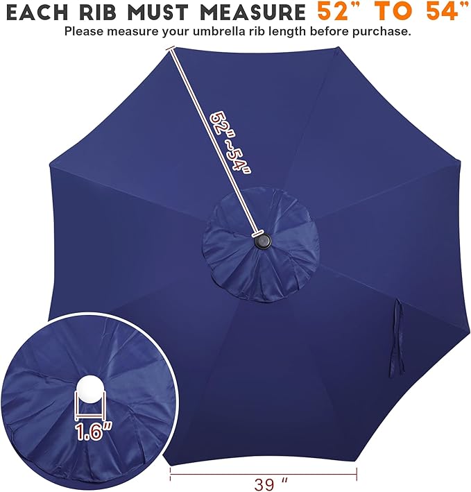 Blissun 9ft Patio Umbrella Replacement Canopy, Market Umbrella Top, Outdoor Table Umbrella Canopy for 8 Ribs, Canopy Only