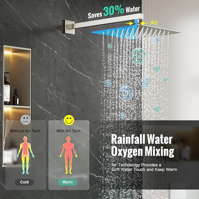 SR SUN RISE 8 Inches All Metal Square Shower System with Tub Spout, Tub Shower Faucet Set, High Pressure Rain Shower Head and Handheld Sprayer Shower Fixtues, Valve Included, Brushed Nickel