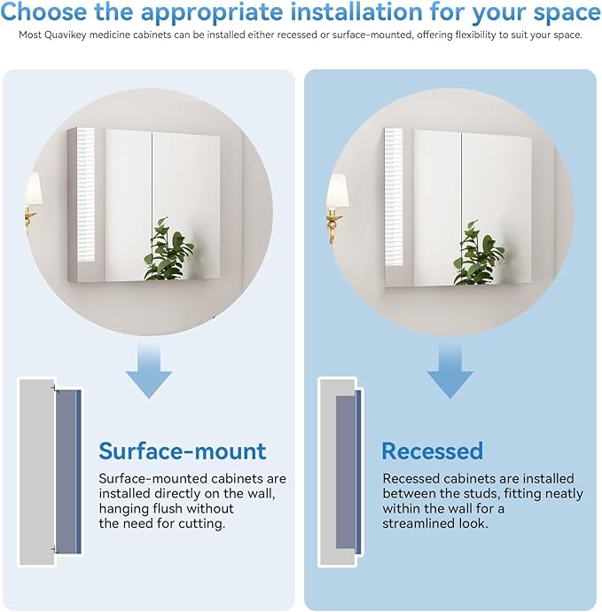 Sunrosa Aluminum Bathroom Medicine Cabinet with Mirror Door, 30"×27.5" Bathroom Mirror Cabinet, Wall-mountable and Recessed-in Mirror Cabinet, 2 Doors Medicine Cabinet Organizer II